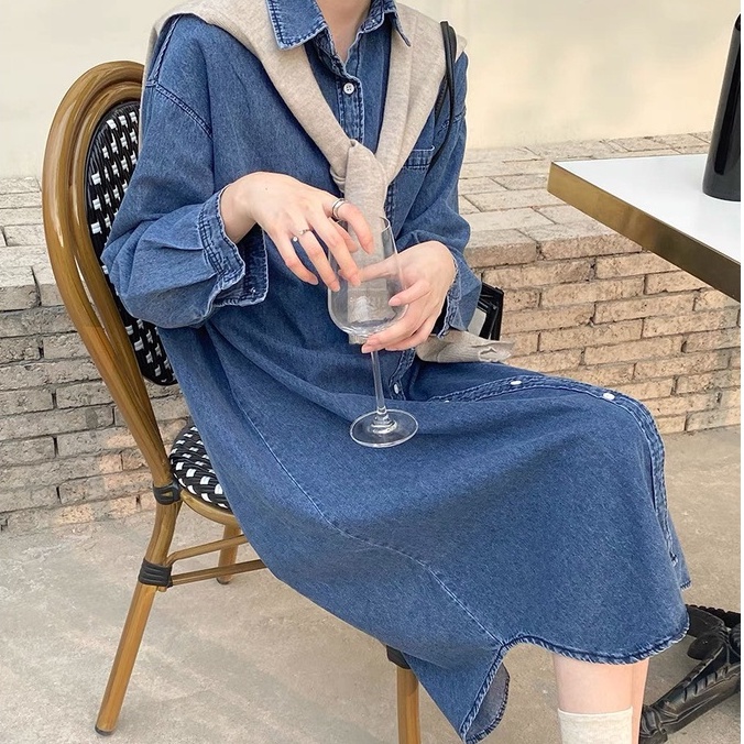 Áo Jeans dài tay dáng dài, áo Jeans khoác ngoài A17