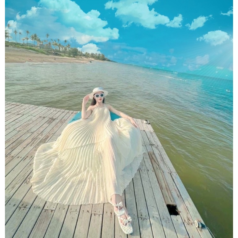 Đầm Maxi Cổ Yếm, Váy Maxi Dập Ly Cao Cấp IVAD3, Chất Voan Mềm Mướt, Nhiều Màu, Cho Dáng Dài Miên Man, Xinh Ngất Ngây