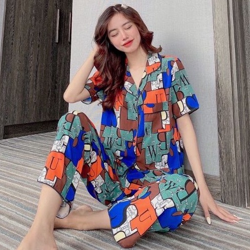 Đồ Bộ Pyjama Tay Cộc Quần Dài Lụa Mặc Nhà Đẹp Mát Mẫu Mới🎀Giảm 10K Đơn 200K | BigBuy360 - bigbuy360.vn