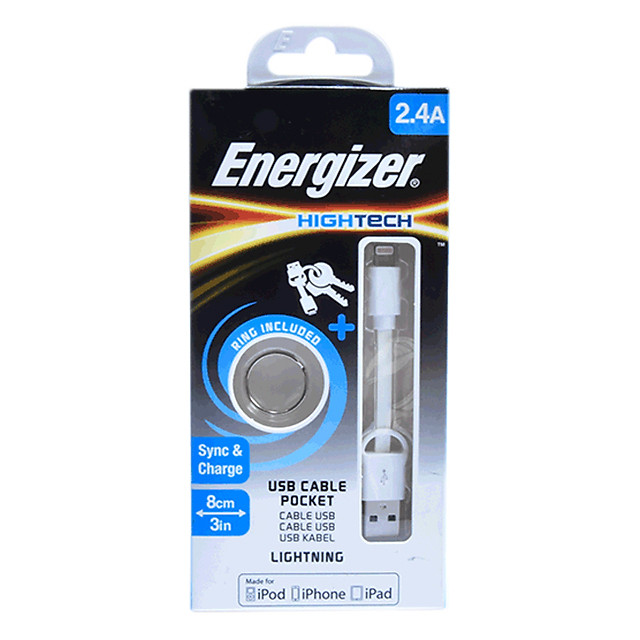 Cáp Sạc Lightning Energizer Pocket (8cm) - Trắng - Hàng Chính Hãng