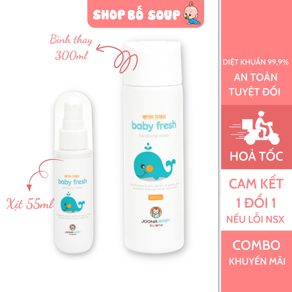Combo xịt diệt khuẩn khử mùi chai nhỏ 55ml và lõi thay thế Baby Fresh an toàn cho bé