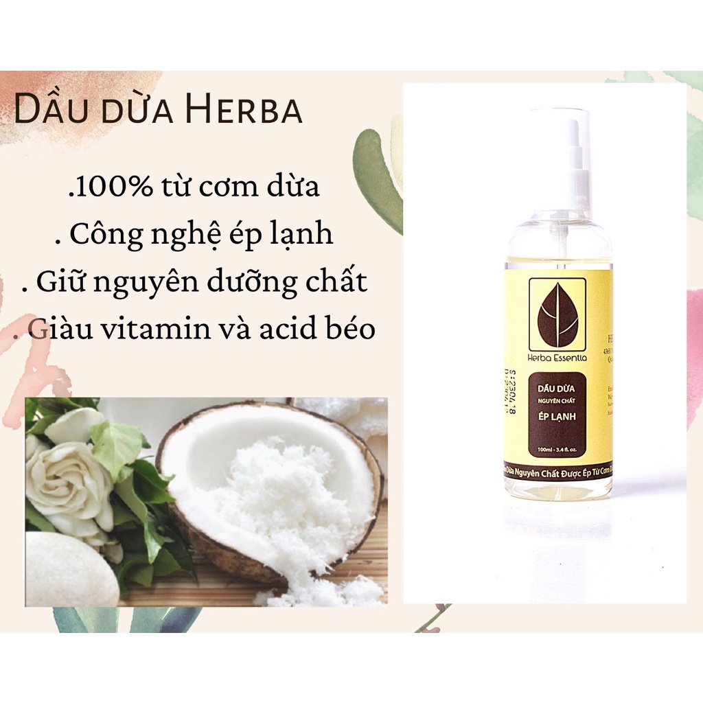 Dầu dừa nguyên chất ép lạnh, massage cho trẻ sơ sinh, dưỡng da, dưỡng tóc, Herba, 100 ml.