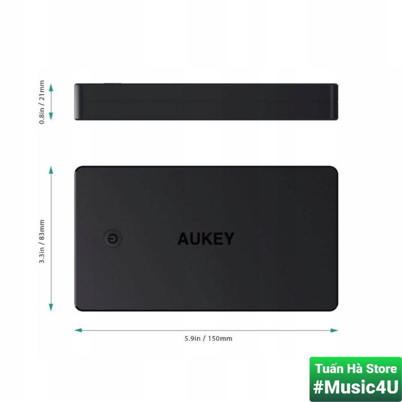 Sạc dự phòng Aukey PB-N36 20000mAh, cổng vào Lightning, Micro USB, 2 cổng ra, chuẩn MFI [Music4U]