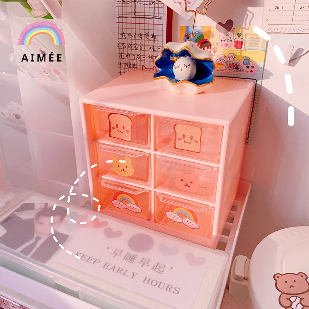 TỦ NHỰA MINI 6 NGĂN, KỆ MINI 6 NGĂN ĐỂ BÀN ( Tặng kèm sticker) | AIMÉE