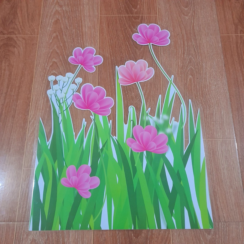Hoa trang trí chân bảng (ép plastic,sẵn băng keo dán tường)