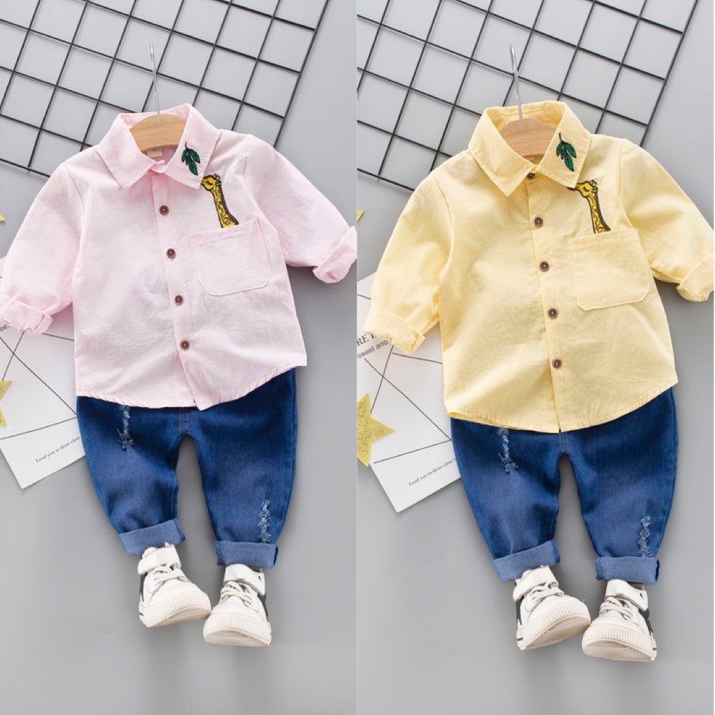 Set áo sơ mi họa tiết & quần dài cho bé trai mặc xuân hè (N00642)