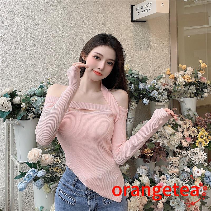 Áo Len Nữ Tay Dài Trễ Vai Màu Sắc Thời Trang Quyến Rũ