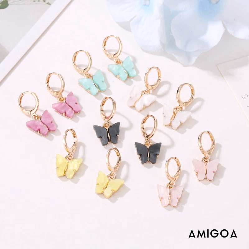 Khuyên tai mặt hình bướm tùy chọn màu sắc phong cách Hàn Quốc