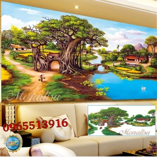 Tranh đính đá phong cảnh làng quê 120x65cm