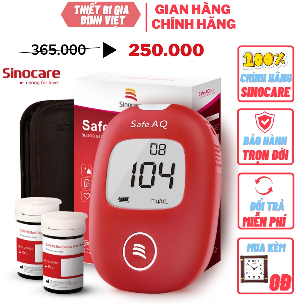 Bộ máy đo đường huyết Sinocare Safe AQ TẶNG 25 que thử 50 kim lấy máu