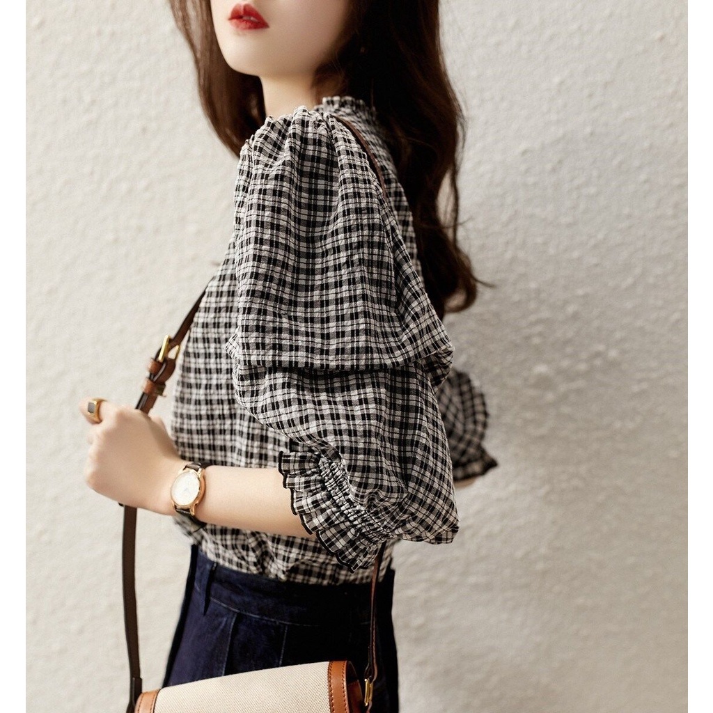 Áo Sơ Mi Chiffon Tay Lửng Họa Tiết Kẻ Sọc Thời Trang 2022 Sang Trọng Cho Nữ
