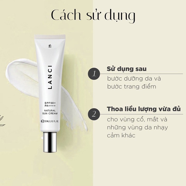 Kem Chống Nắng Lanci Natural Sun Cream SPF50+ PA++++ 30ml Hàn Quốc Cung Cấp Độ Ẩm, Vitamin, Bảo Vệ Da - Sobin Beauty