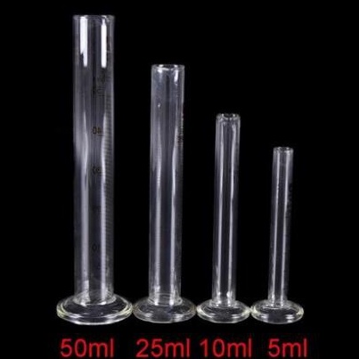 Ống đong thủy tinh , đo thể tích , đo tỷ trọng 5ml 10ml 25ml 50ml 100ml 250ml 500ml đế tròn màu trắng trong