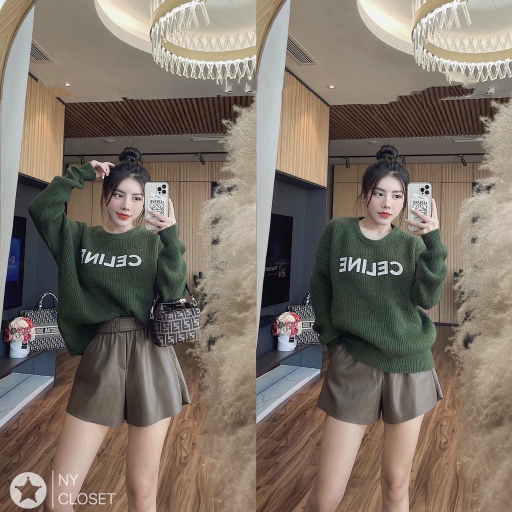 Áo len form rộng, áo len lông nữ cổ tròn len lông phẩy họa tiết in chữ phom to mặc thoải mái mix gì cũng đẹp hàng QCCC | BigBuy360 - bigbuy360.vn