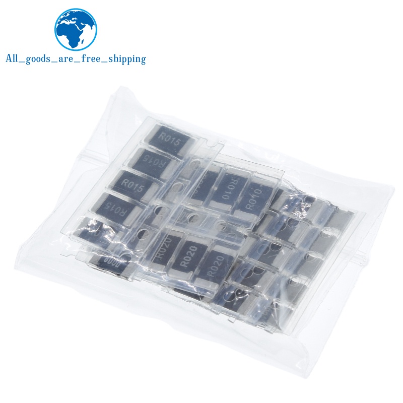 Set 50 Điện Trở Hợp Kim 2512 SMD 10 Kích Thước Khác Nhau R001 R002 R005 R008 R015 R020 R025 R050 R100