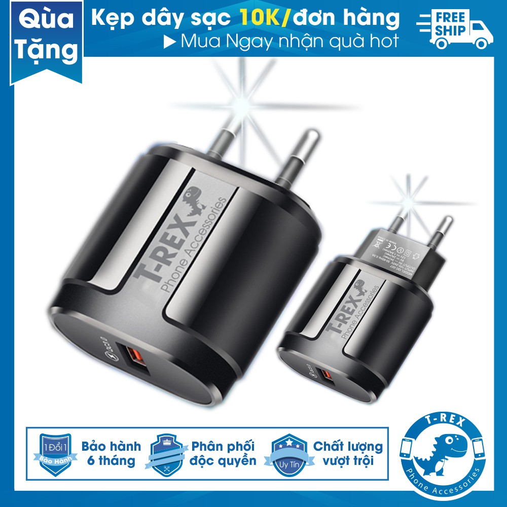 Củ Sạc Nhanh T-Rex Quick Charge 3.0 (1 Đầu USB) Dùng Cho Thiết Bị Iphone/ Samsung/ Android