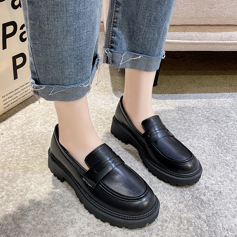 Ielgy Giày Lười Đế Dày Màu Đen Thiết Kế retro niche