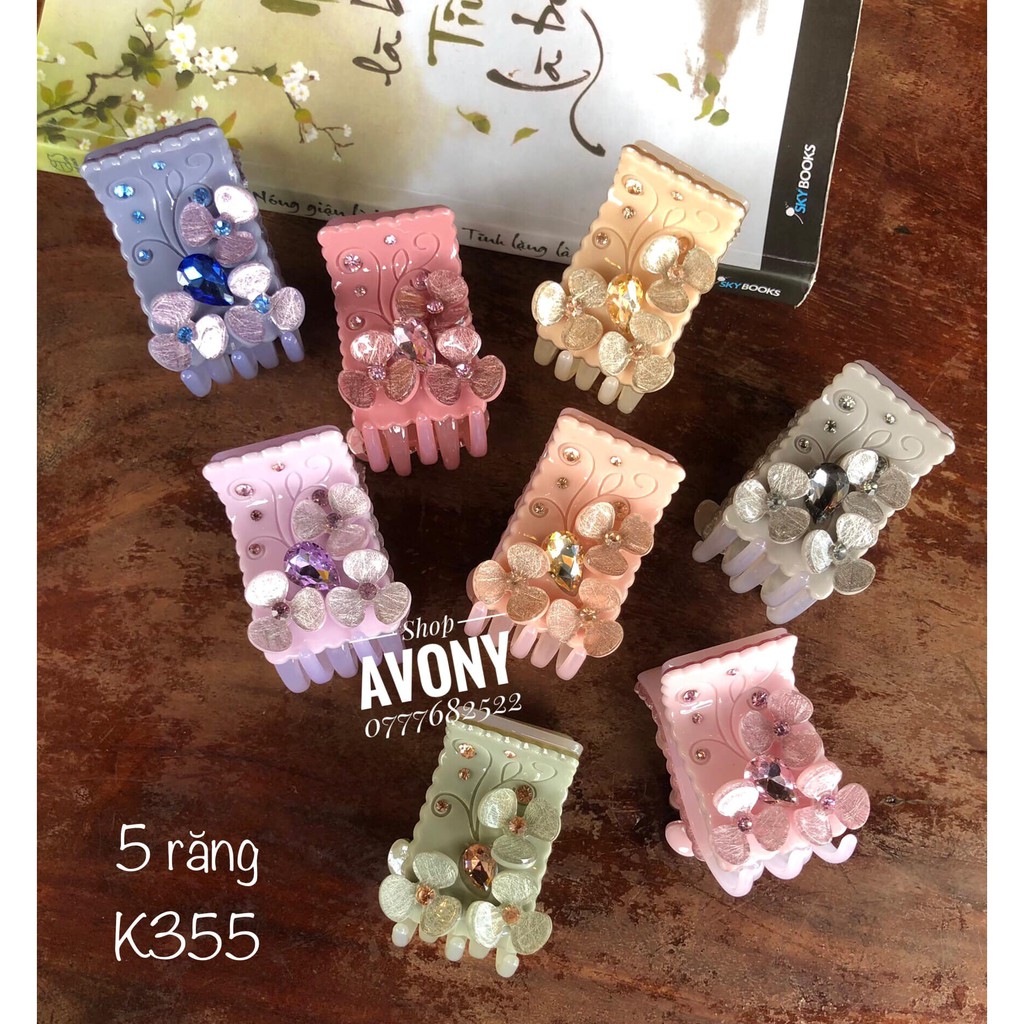 [Mã FAMARAL1 giảm 10K đơn 50K]kẹp tóc Cặp tóc càng cua meka hoa nổi 5 răng pha lê