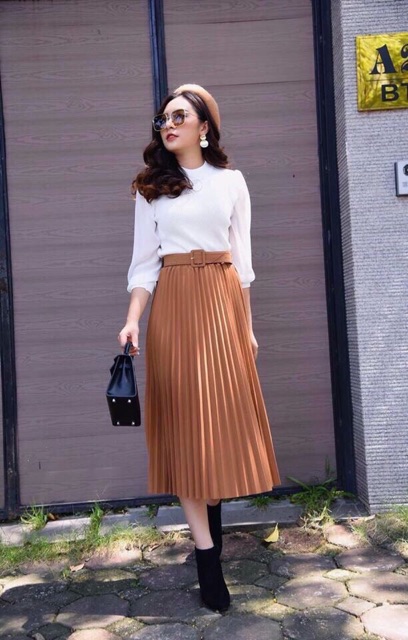 Chân váy xoè dài xếp ly kèm đai | BigBuy360 - bigbuy360.vn