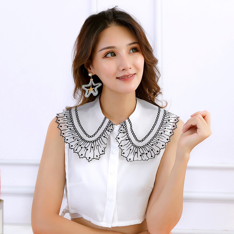 Cổ áo sơ mi giả tháo rời cho nữ chất ren xinh xắn, tiện lợi phối cùng áo đầm không cổ, thời trang thu đông - AOTH