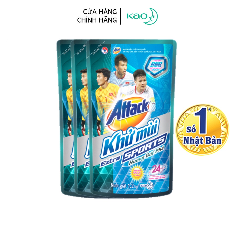 [Mã FMCGKAO52 giảm 8% đơn 250k] Combo 3 Nước giặt Attack Khử Mùi Extra Sport Bứt Phá túi 1.2kg