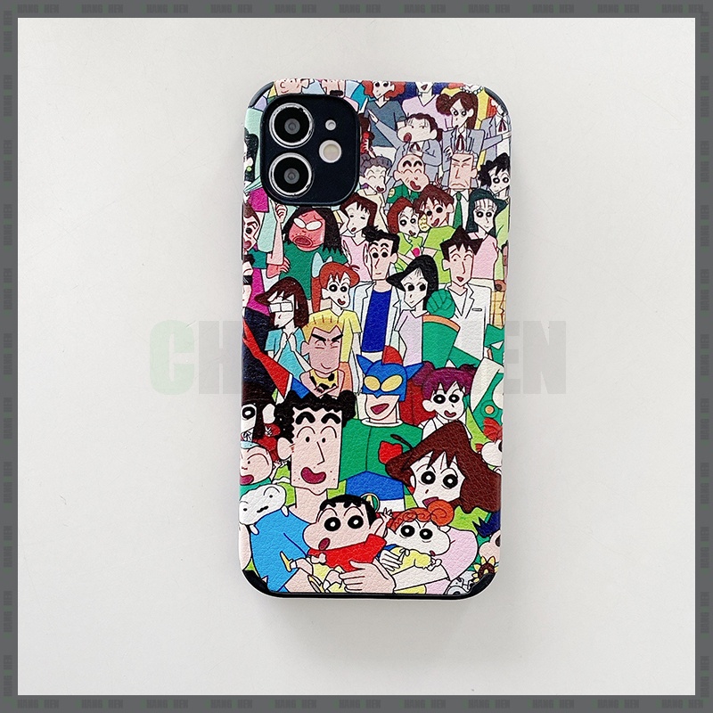Ốp Điện Thoại Da Họa Tiết Crayon Shin-chan Cho iPhone 7 8 Plus X XS 11 XR 12 13 Pro Max