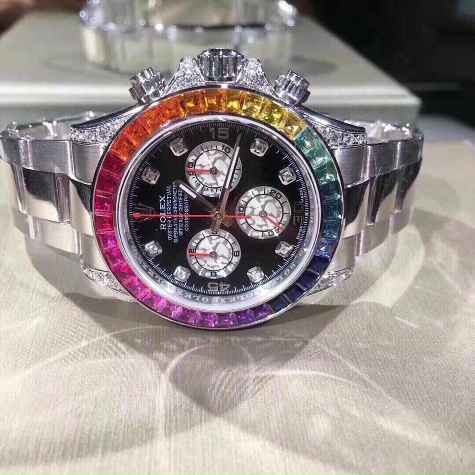Đồng hồ Nam Rolex dây kim loại đá màu máy nhật dòng cơ Automatic vỏ đá trắng size 41mm