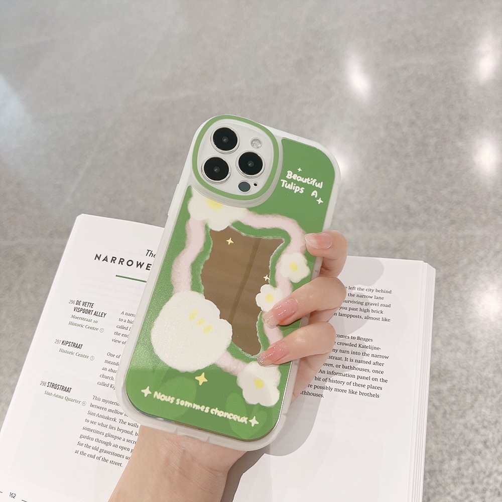 Ốp Điện Thoại TPU Silicon Mềm Mặt Gương Hình Hoa Dễ Thương Cho iphone 11 12 13 pro max mini XR XS 7 8 plus