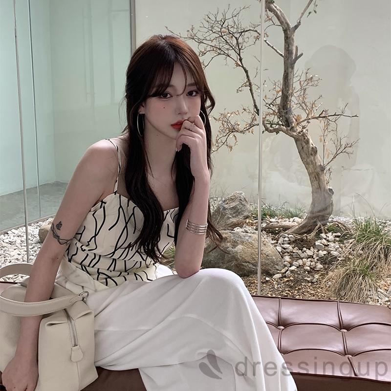 DRESSINGUP-Áo hai dây cổ thuyền không tay hở lưng màu be đuôi áo không đều cho nữ