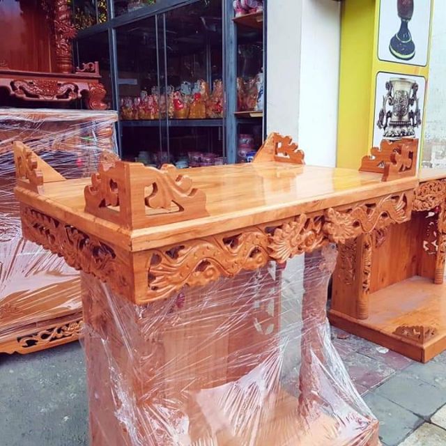 Bàn thờ treo tường gỗ căm xe mặt gỗ gõ đỏ ngang 80 cm gồm 1bộ ke đế
