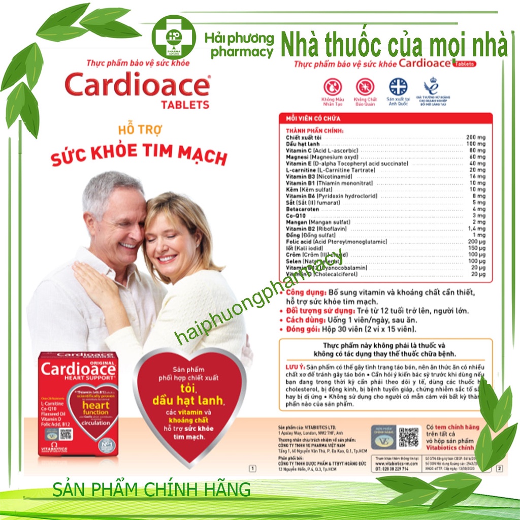 Thực phẩm bảo vệ sức khỏe CARDIOACE - Hỗ trợ sức khỏe tim mạch - HÀNG CHÍNH HÃNG - CÓ TEM CHÍNH HÃNG - Hộp 30 viên