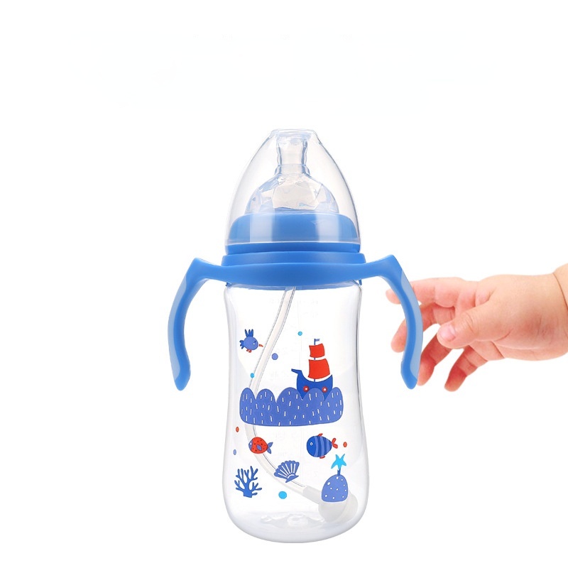 Bình Sữa Thủy Tinh Dung Tích 180ml Có Ống Hút Chống Đầy Hơi Tiện Dụng Cho Bé Sơ Sinh