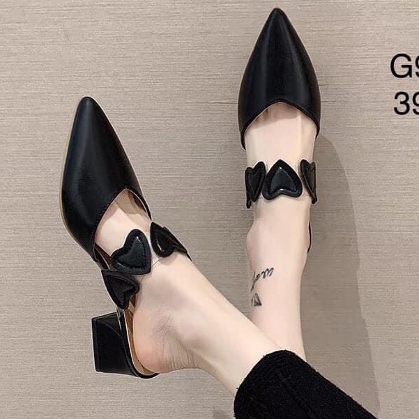 Giày cao gót mũi nhọn, sục cao gót họa tiết trái tim sang chảnh mẫu mới