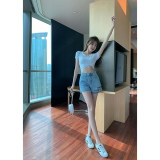 Quần short denim lưng cao thời trang nữ