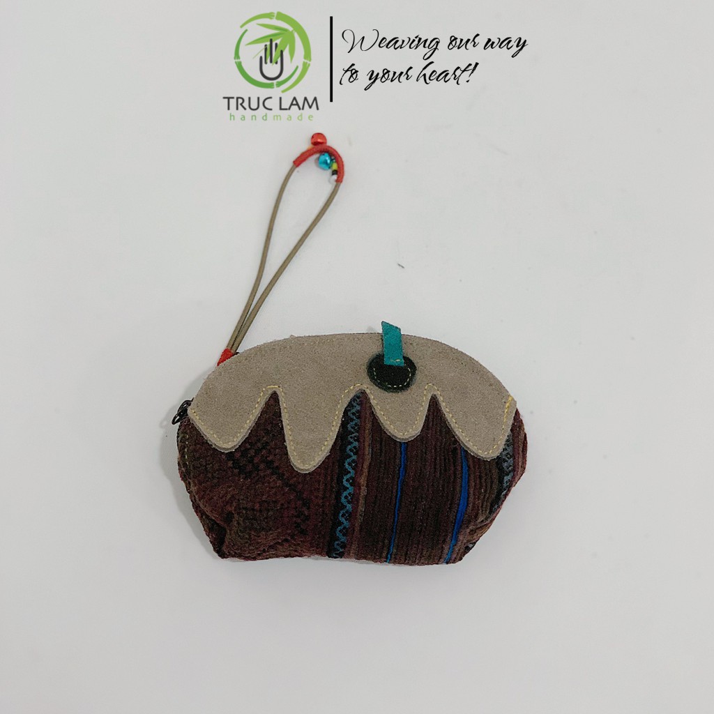 Ví Cầm Tay Nữ VÍ Sò Cầm Tay Vải Thổ Cẩm Phối Vải Da Lộn Có Gắn Vòng Chuông (B) - Trúc Lâm Handmade