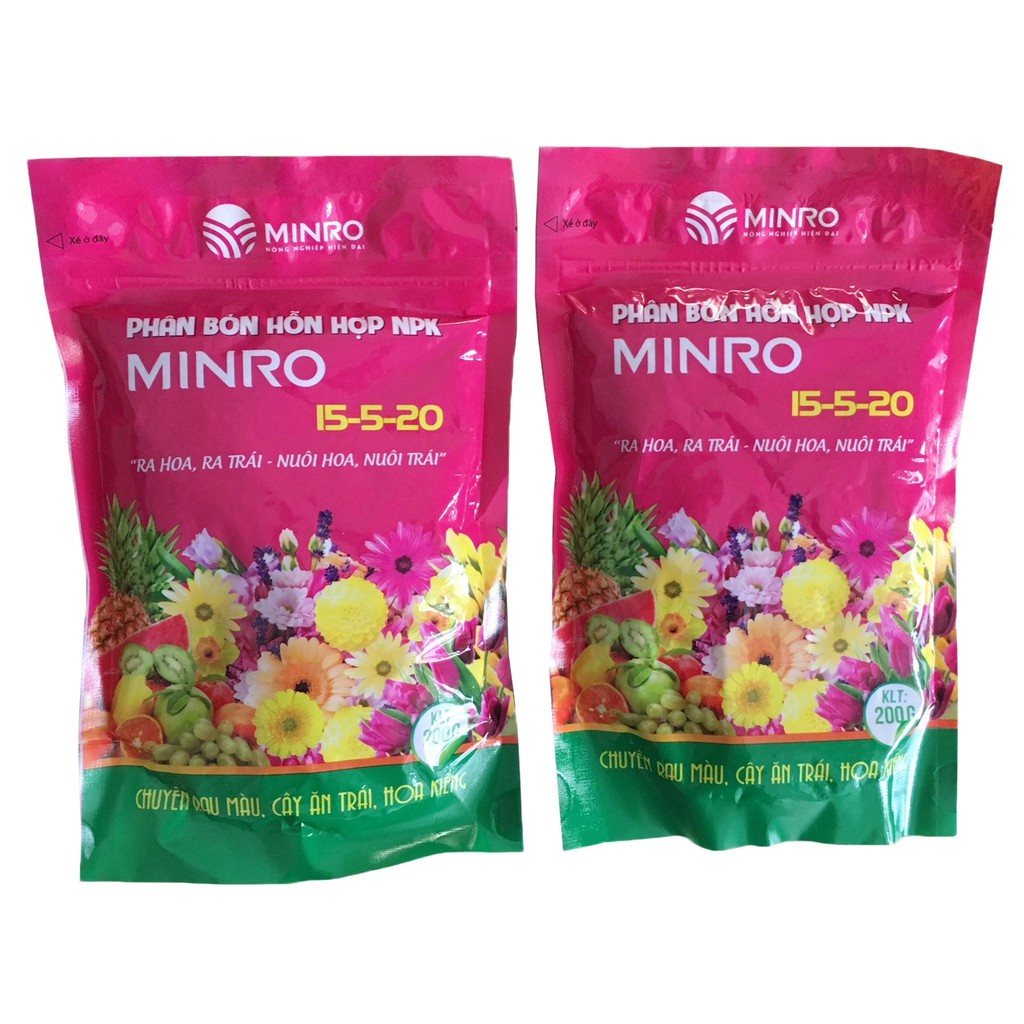 200gr Phân Bón hỗn hợp NPK MINRO 15-5-20 ra hoa - đậu Trái