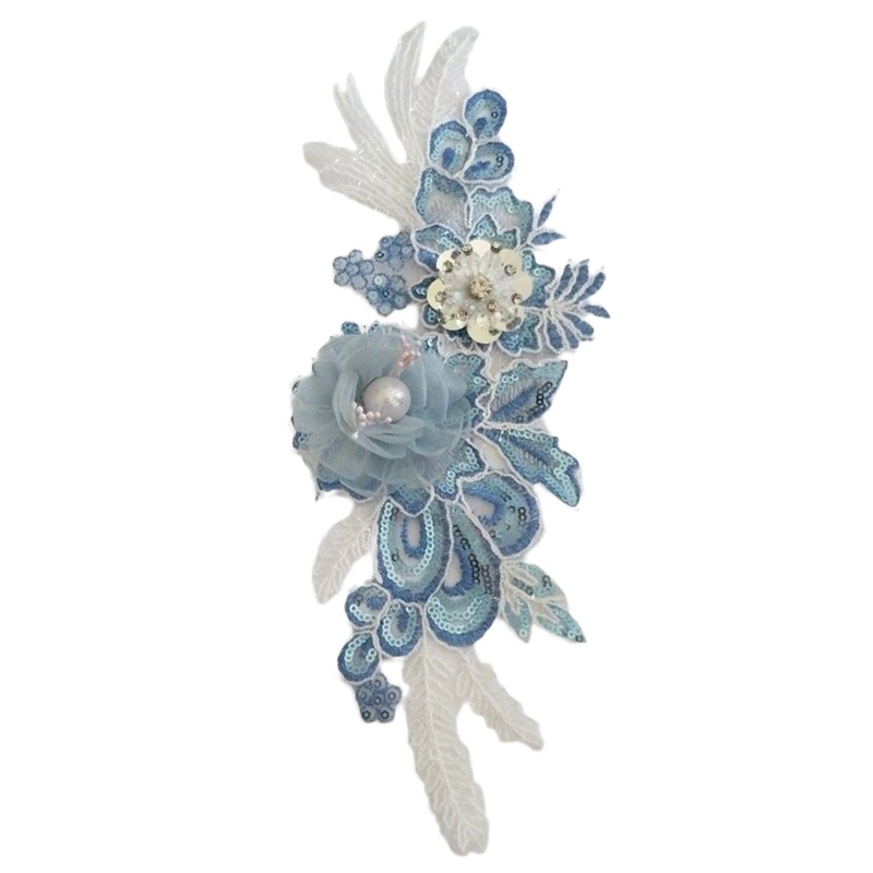 1 Miếng Vải Ren Hình Hoa Đính Kim Sa 3D Dán Cổ Áo DIY