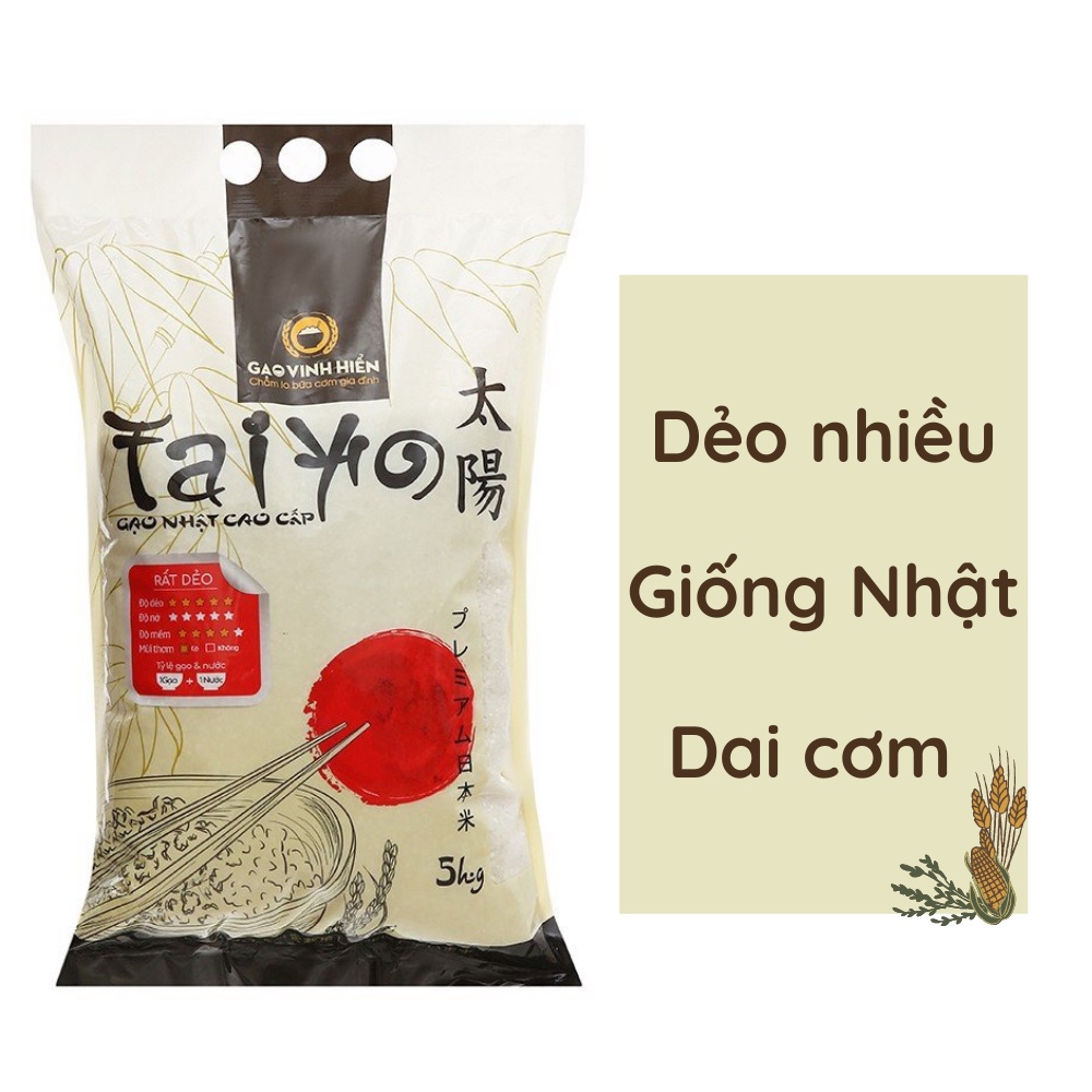 Gạo Nhật Taiyo Vinh Hiển cao cấp 5kg - Dẻo nhiều, mềm thơm, ngon cơm