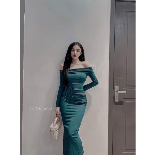 Đầm ôm dài trễ vai tay dài