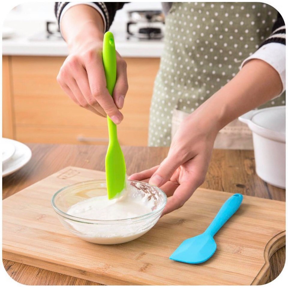 Phới Silicone Dẹt Đúc Nguyên Khối Đa Năng Trộn Vét Đánh Bột Đánh Trứng, Phới Quấy Cháo Silicone Cho Bé