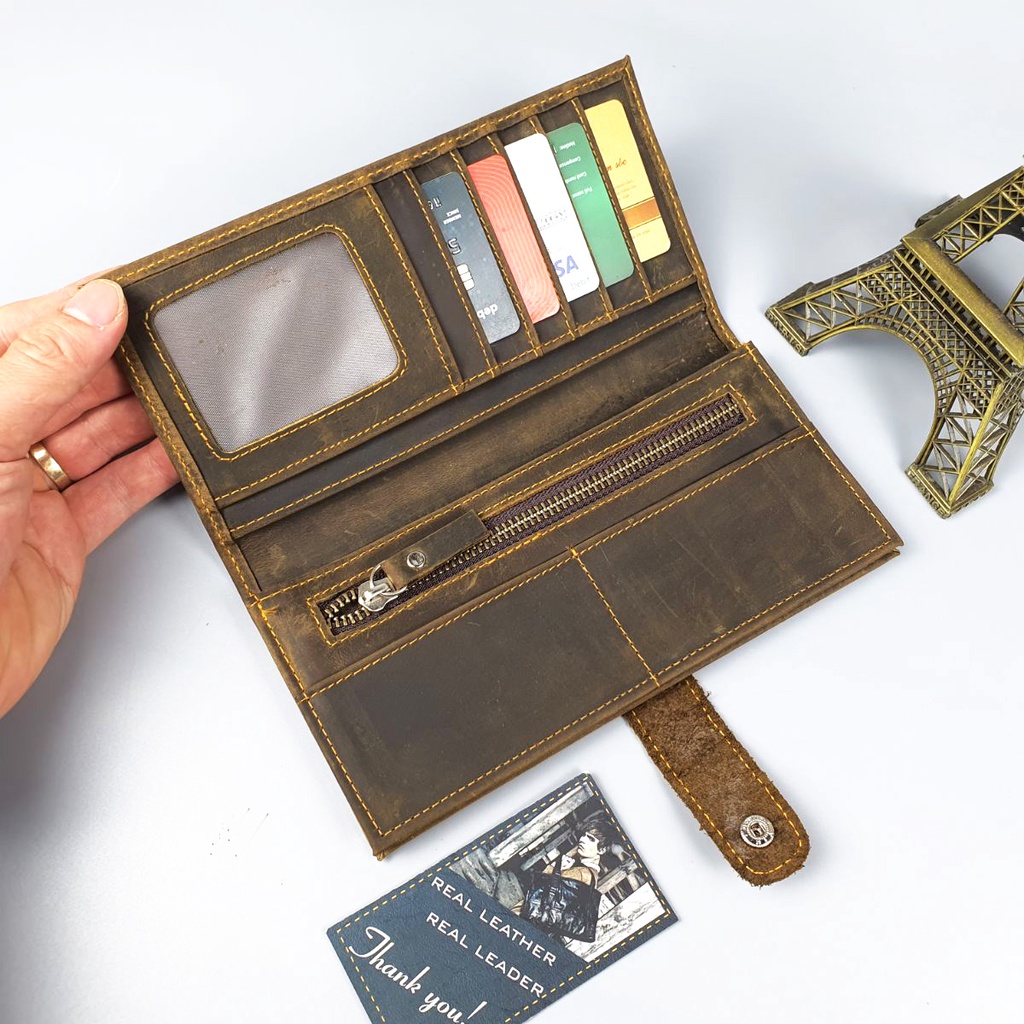 Ví cầm tay nam da bò sáp WL122VB  - 100% da bò thật, BH 3 năm