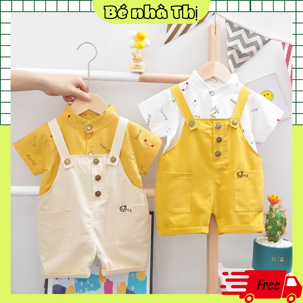Bộ yếm bé trai 2 chi tiết cotton mềm mát BN02 - BÉ NHÀ THỊ