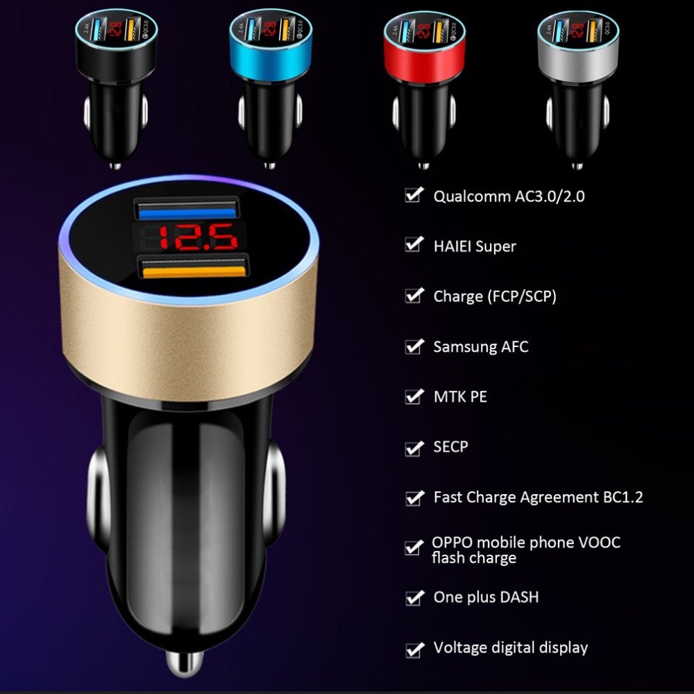 Tẩu Sạc Điện Thoại Nhanh 2 Cổng USB 3.1A 5V Có Màn Hình LED Cho Xe Hơi