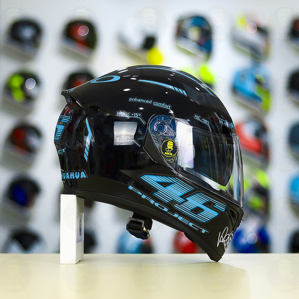 NÓN BẢO HIỂM ROC 05 2 KÍNH MÀU ĐEN BÓNG LÊN TEM 46 XANH DƯƠNG TẶNG KÈM PINLOCK VÀ HỘP CHÍNH HÃNG