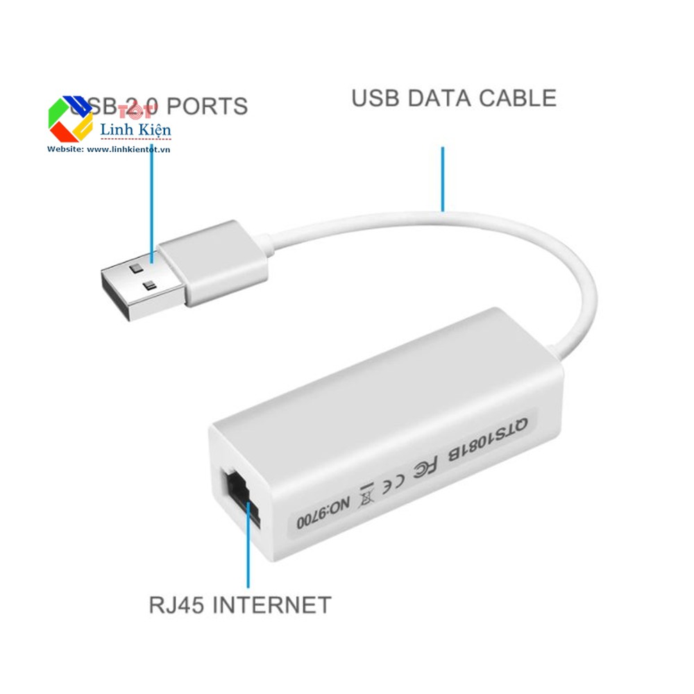 Adapter RJ45 USB 2.0 Sang Ethernet Network LAN 10Mbps - Windows