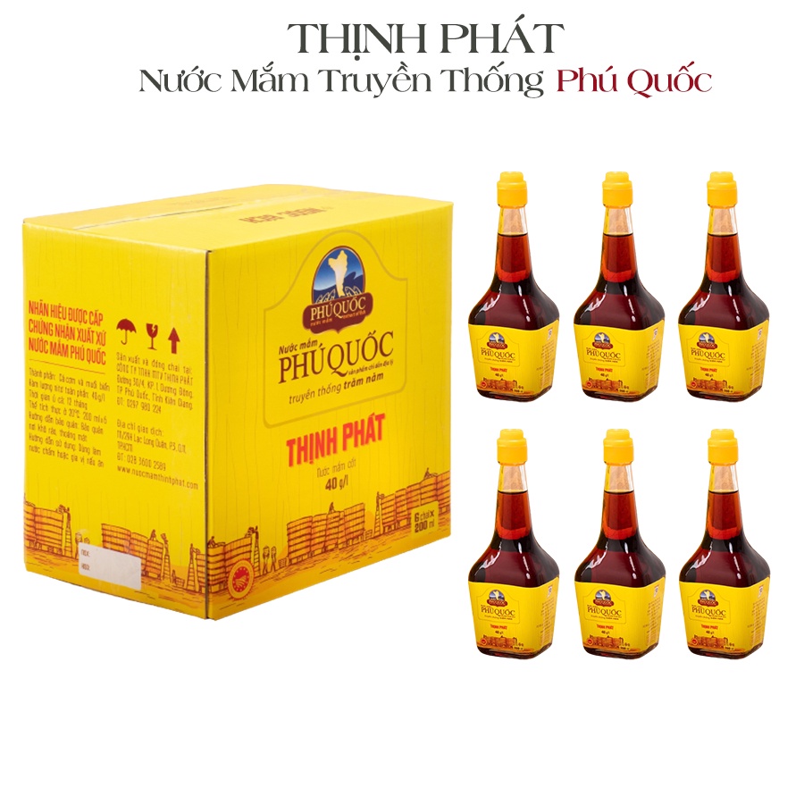 Combo 6 chai 200ml nước mắm truyền thống Phú Quốc Thịnh Phát chai Ngọc Bích 40 độ đạm