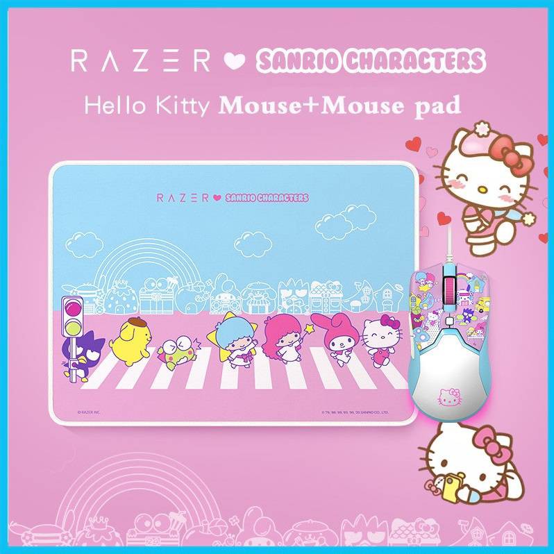 100% Nguyên Chuột chơi game Razer Hello Kitty, chuột dễ thương phiên bản giới hạn 2020 Kitty mới + bộ lót chuột, chuột có dây 8500DPI