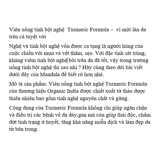 Viên uống Tinh bột nghệ - Organic India Turmeric Formula và Beautiful Skin - MandalaShop