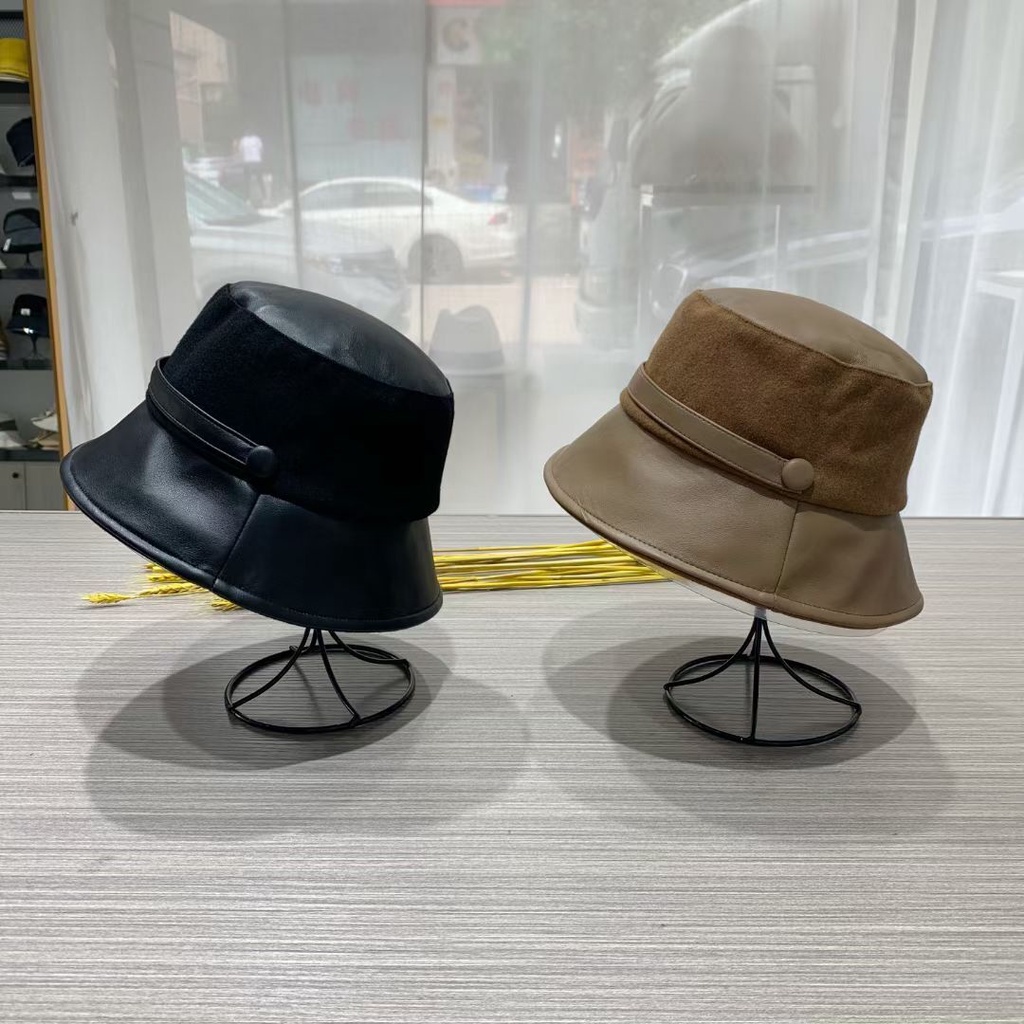 Nón vành da pu màu đen phong cách cổ điển Anh Quốc