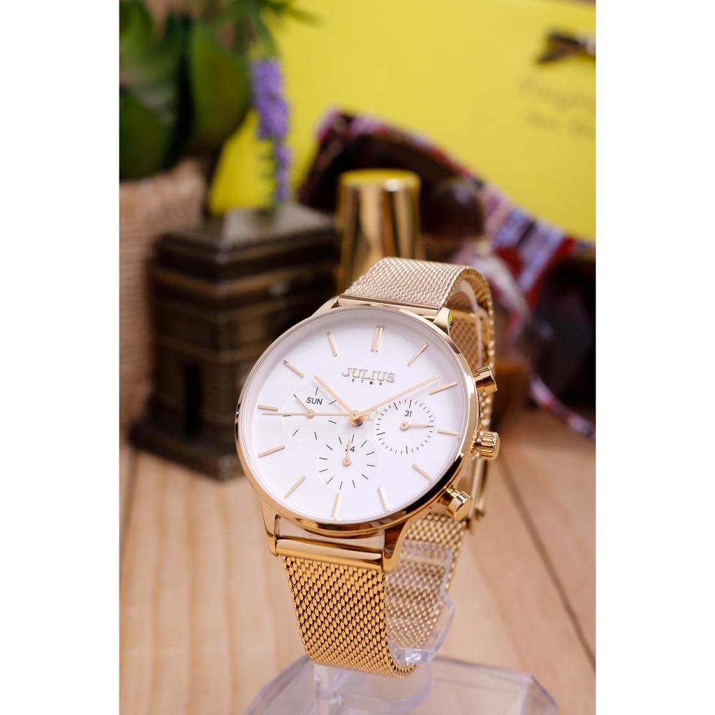 Đồng hồ nữ Julius Star Hàn Quốc JS-005B dây thép (Vàng)